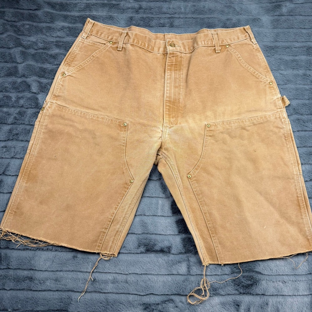 Carhartt Mens Tan Double Knee Duck Canvas Dungaree Fit Cut Off Shorts 42x30